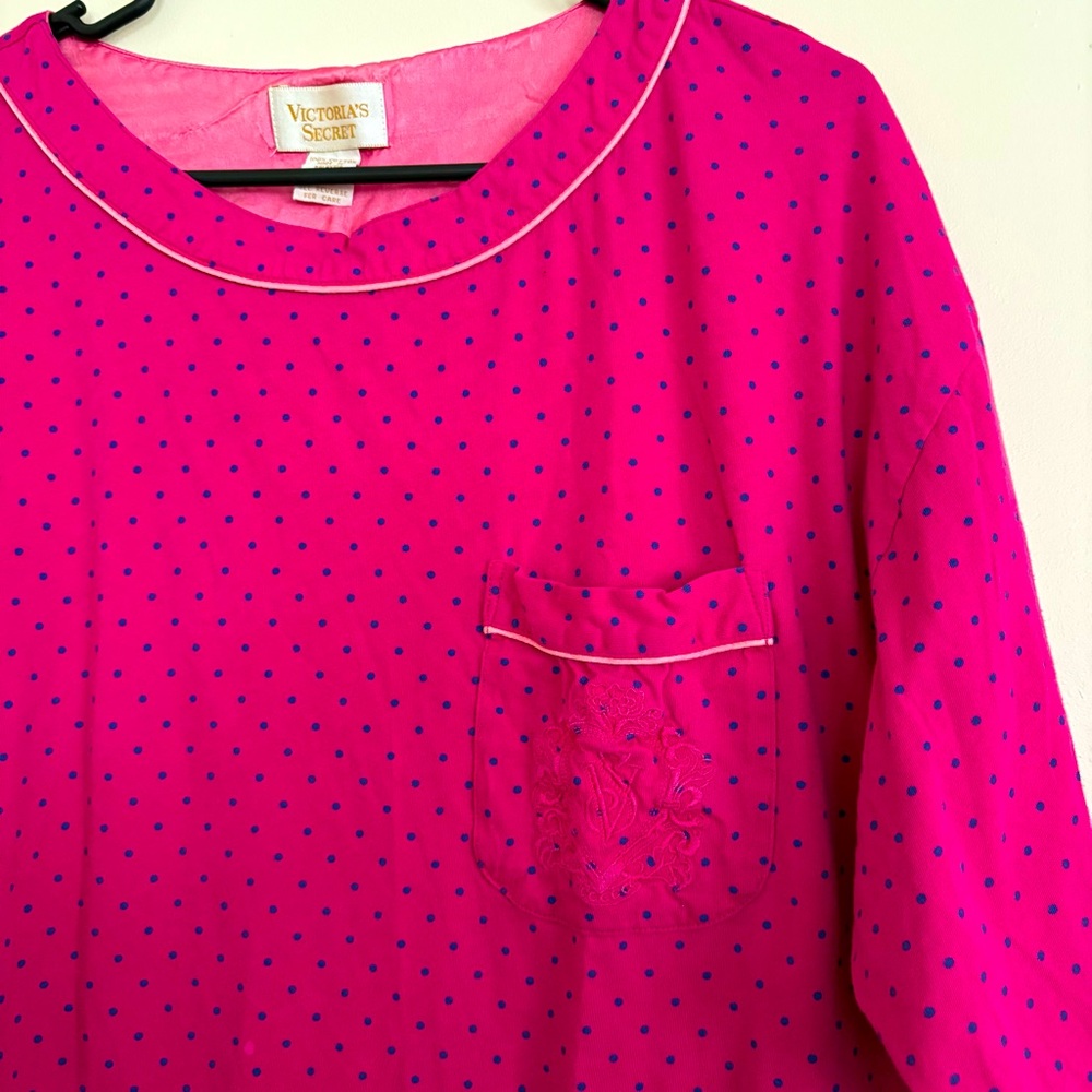 Vintage Victoria's Secret Gold Label Cotton Sleep Night Shirt Pink Polka Dot